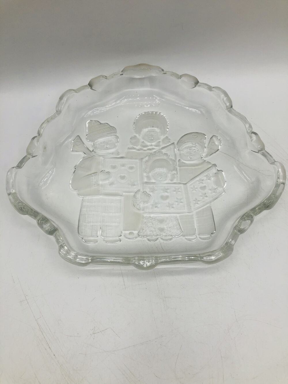 Mikasa Clear Glass Etched Caroling Snowmen Candy Dish Christmas Decor
